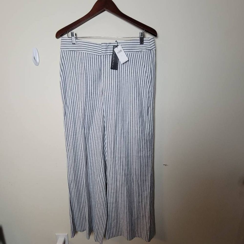Banana Republic Striped Wide-Leg Pants - Gray and White